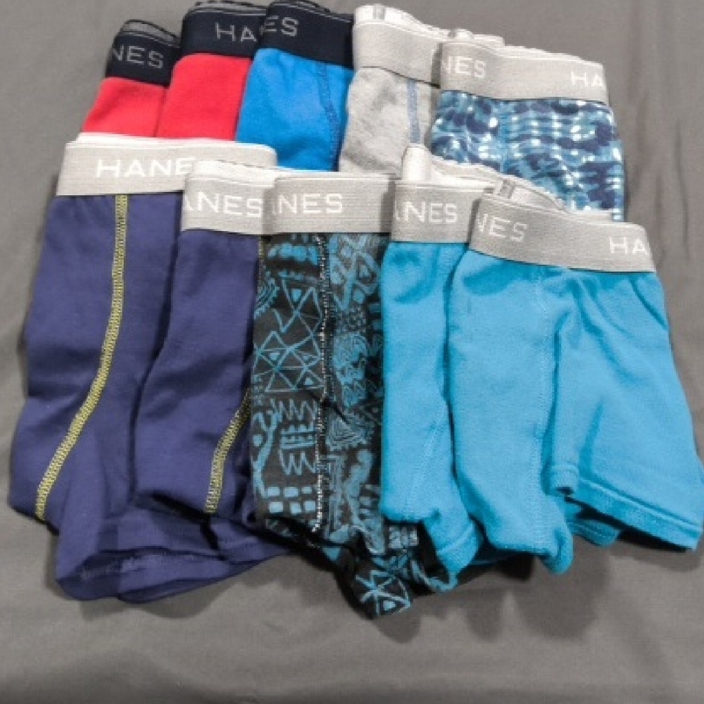 10 Pair Of Boy's Hanes Blue and Red Boxer Briefs Comfortable Cotton Stretch